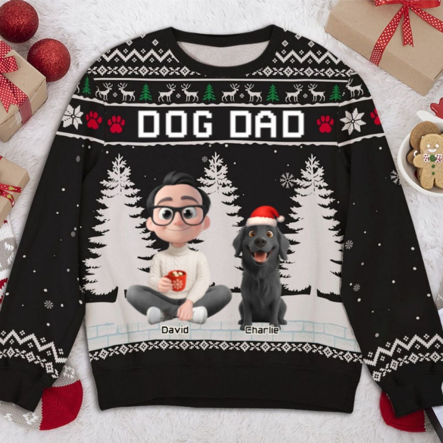 Christmas With Dog My Mom Dad Cartoon - Personalized Custom All-Over-Print Sweatshirt