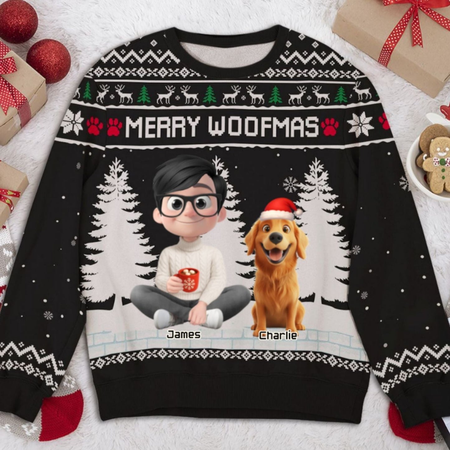 Merry Woofmas To My Mom Dad Cartoon - Personalized Custom All-Over-Print Sweatshirt