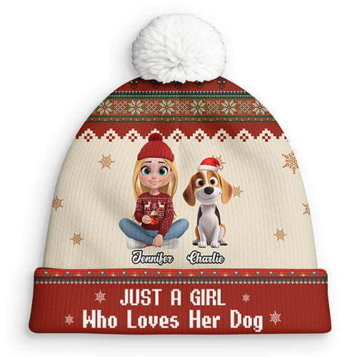 Just A Girl And Her Lovely Dogs - Personalized Custom Bobble Beanie Hat