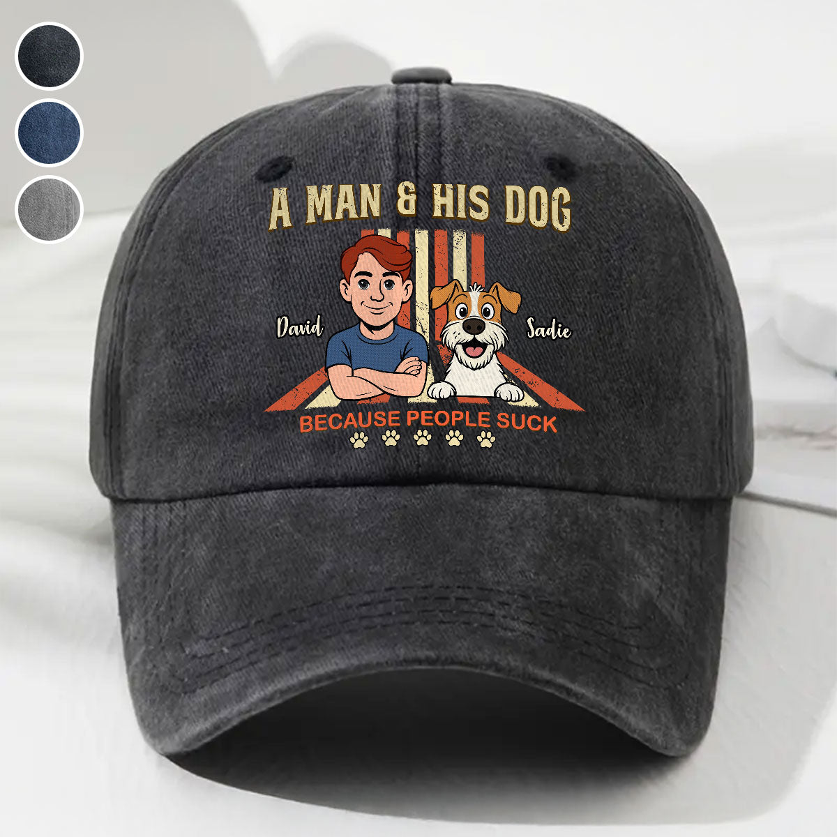 A Man And His Retro Dog - Personalized Custom Vintage Washed Denim Cap
