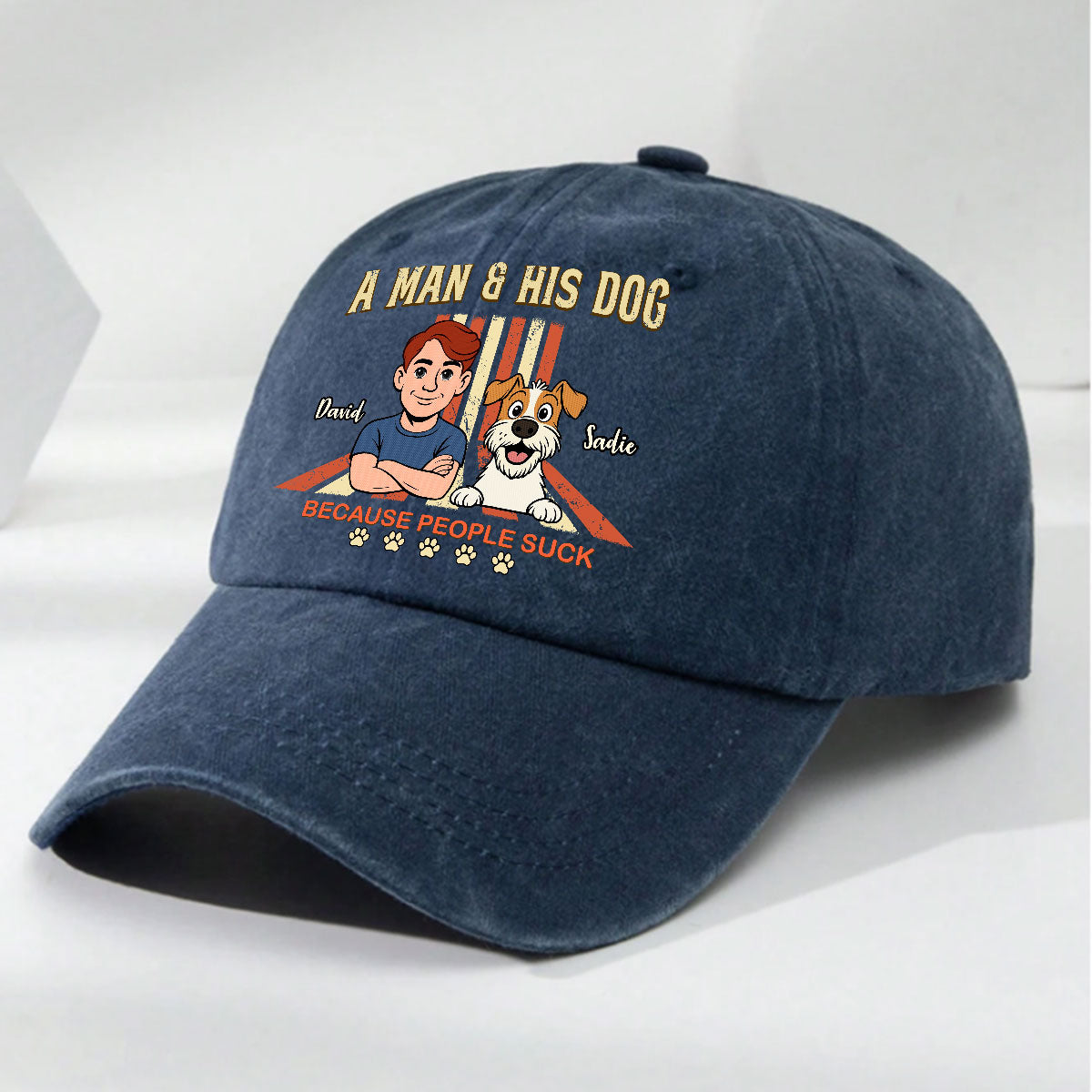 A Man And His Retro Dog - Personalized Custom Vintage Washed Denim Cap