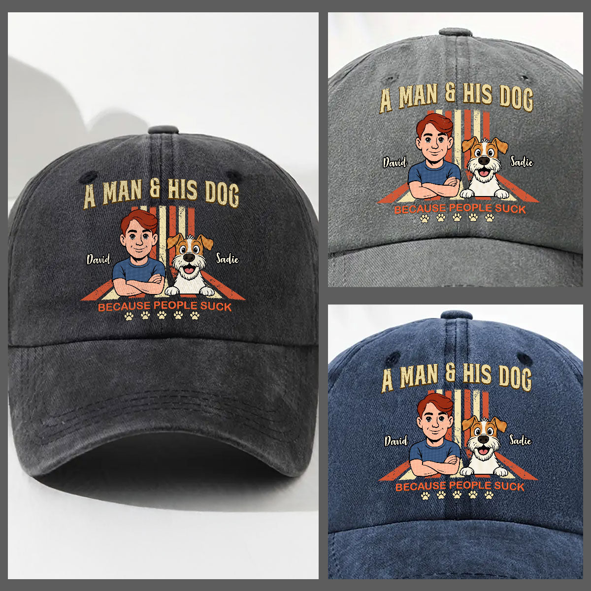 A Man And His Retro Dog - Personalized Custom Vintage Washed Denim Cap