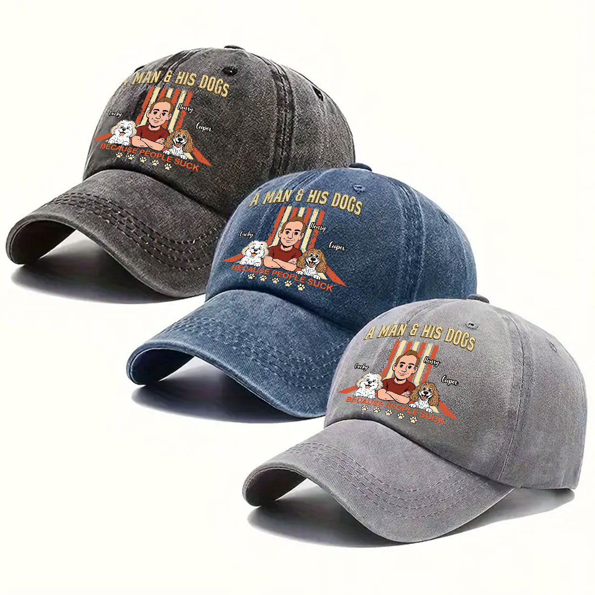 A Man And His Retro Dog - Personalized Custom Vintage Washed Denim Cap