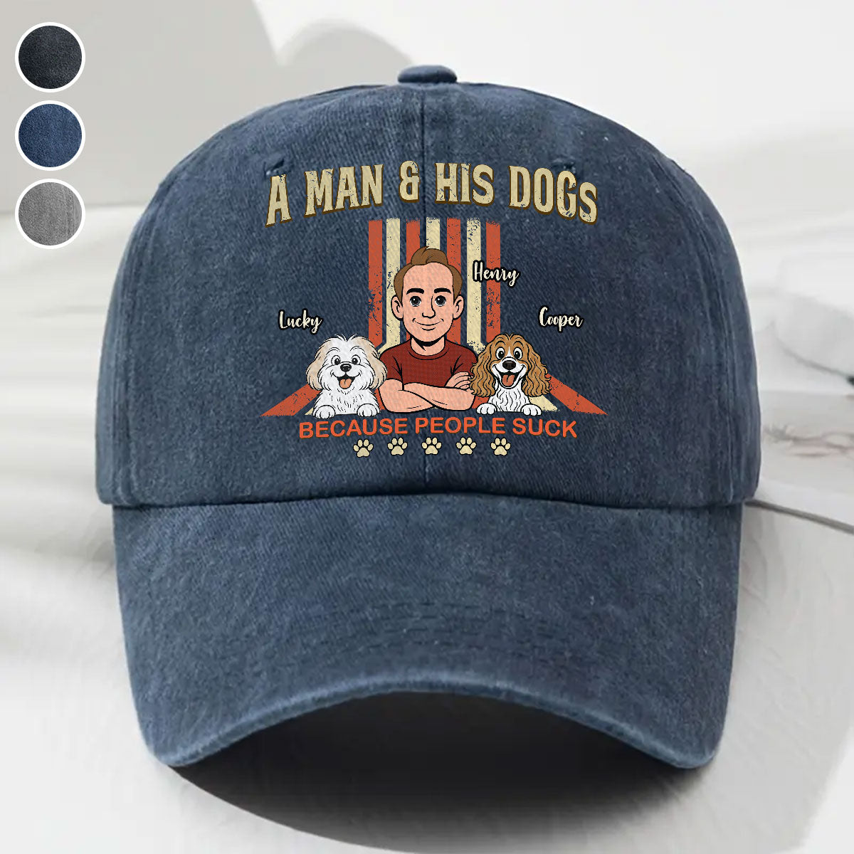 A Man And His Retro Dog - Personalized Custom Vintage Washed Denim Cap