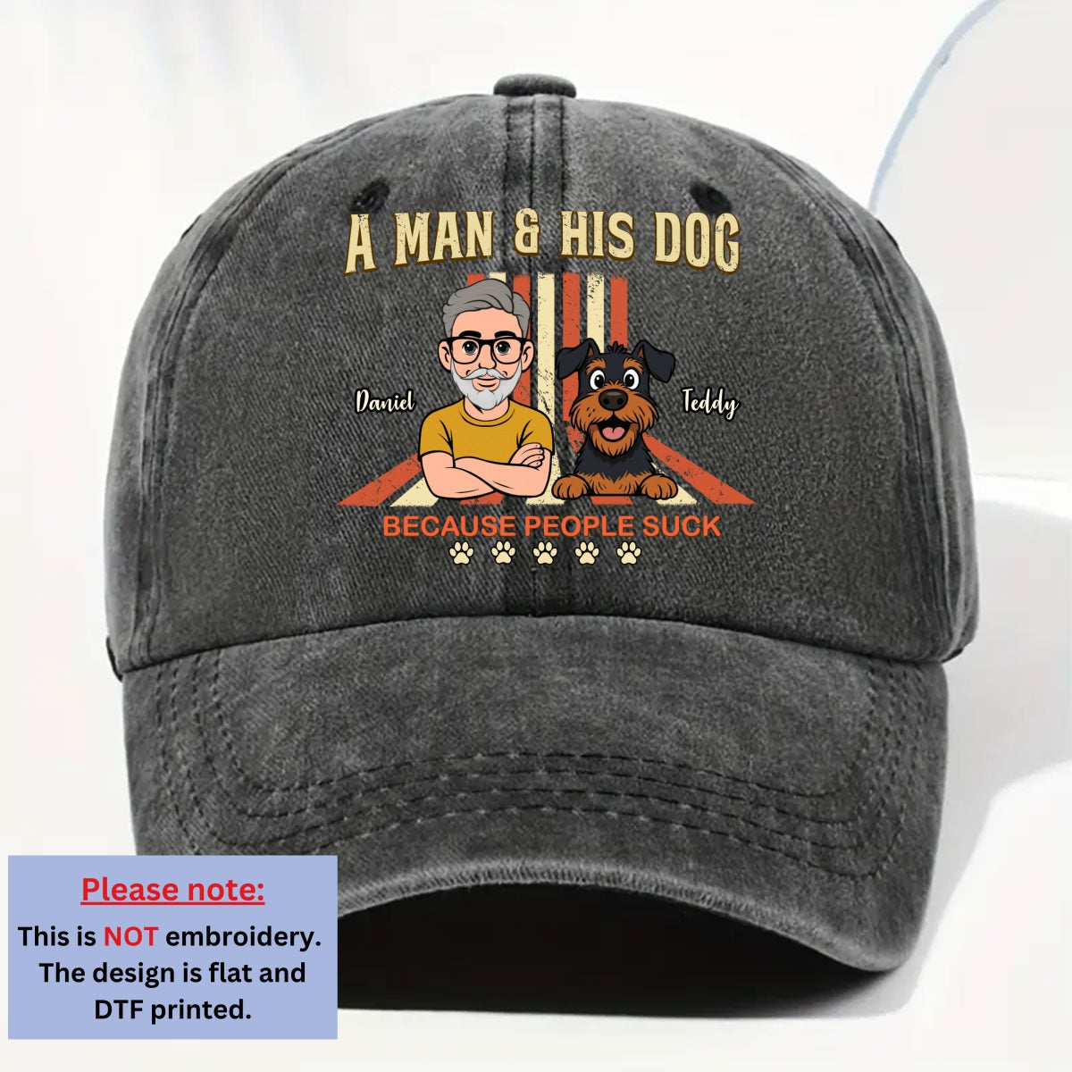 A Man And His Retro Dog - Personalized Custom Vintage Washed Denim Cap