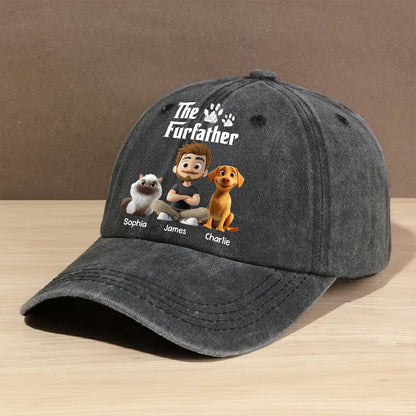 Cool Fur Father - Personalized Custom Vintage Washed Denim Cap
