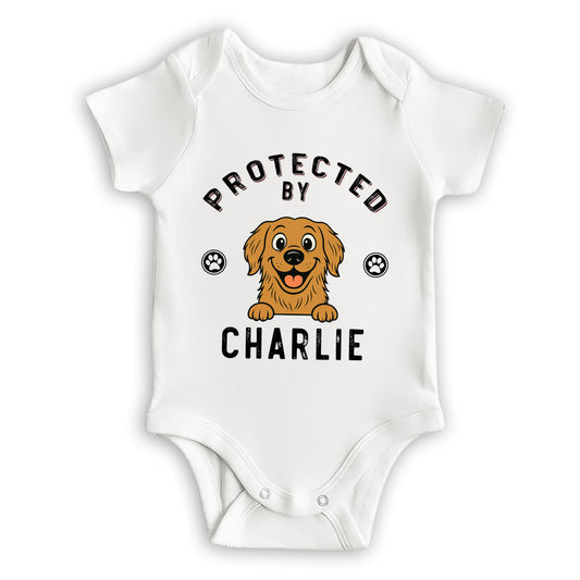 Protected By Dog Retro - Personalized Custom Baby Onesie