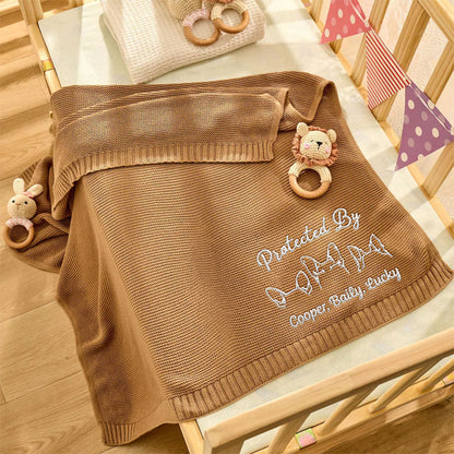 Human Protected By Dog - Personalized Custom Embroidered Knitted Baby Blanket