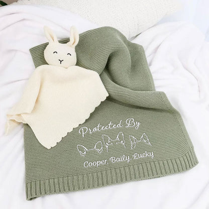 Human Protected By Dog - Personalized Custom Embroidered Knitted Baby Blanket