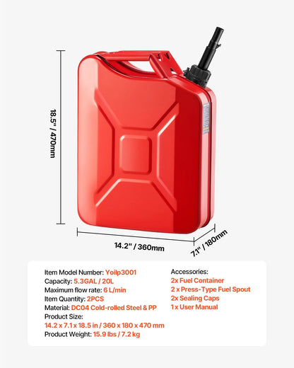 ✨ Lifetime-Tough Steel: Upgrade to a Military-Style 5.3 Gal Jerry Can NOW! ✨