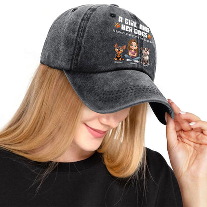 Human And Their Dog Cartoon - Personalized Custom Vintage Washed Denim Cap