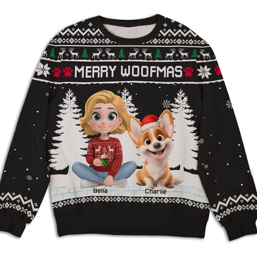 Merry Woofmas To My Mom Dad Cartoon - Personalized Custom All-Over-Print Sweatshirt