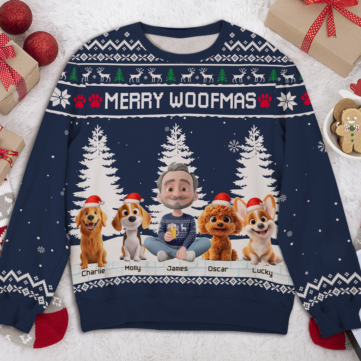 Merry Woofmas To My Mom Dad Cartoon - Personalized Custom All-Over-Print Sweatshirt