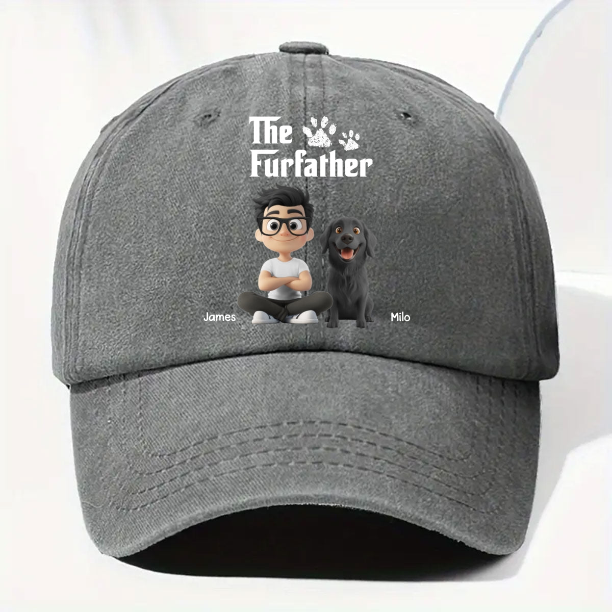 Cool Fur Father - Personalized Custom Vintage Washed Denim Cap