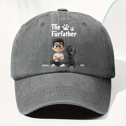 Cool Fur Father - Personalized Custom Vintage Washed Denim Cap