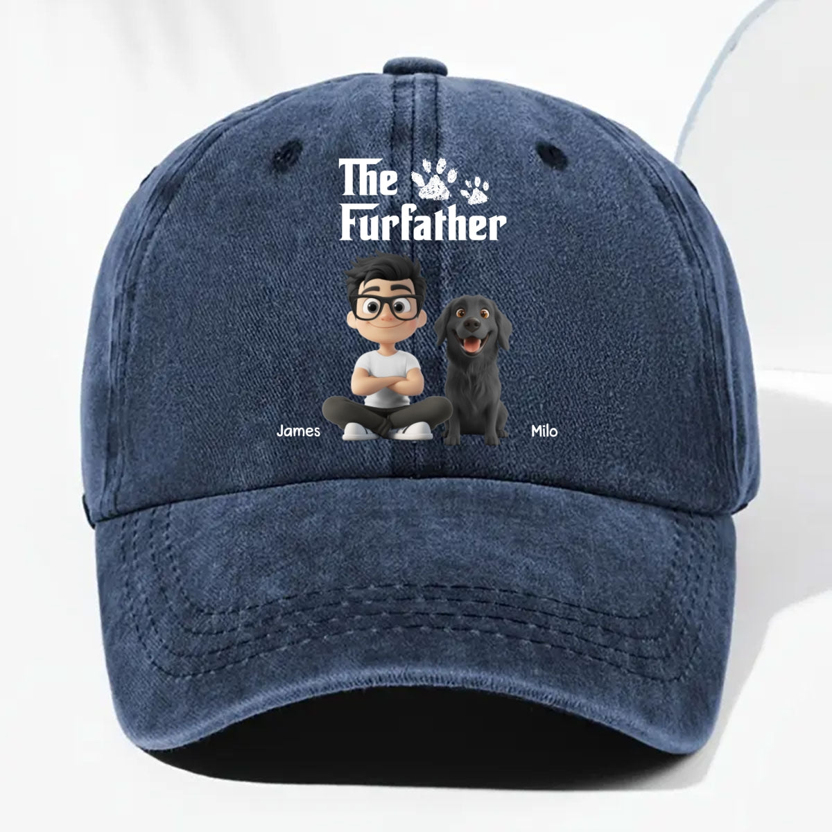 Cool Fur Father - Personalized Custom Vintage Washed Denim Cap