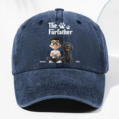 Cool Fur Father - Personalized Custom Vintage Washed Denim Cap