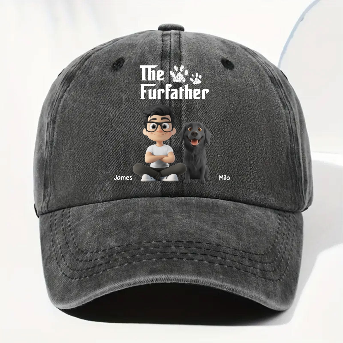Cool Fur Father - Personalized Custom Vintage Washed Denim Cap