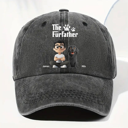 Cool Fur Father - Personalized Custom Vintage Washed Denim Cap