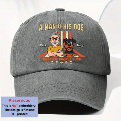 A Man And His Retro Dog - Personalized Custom Vintage Washed Denim Cap