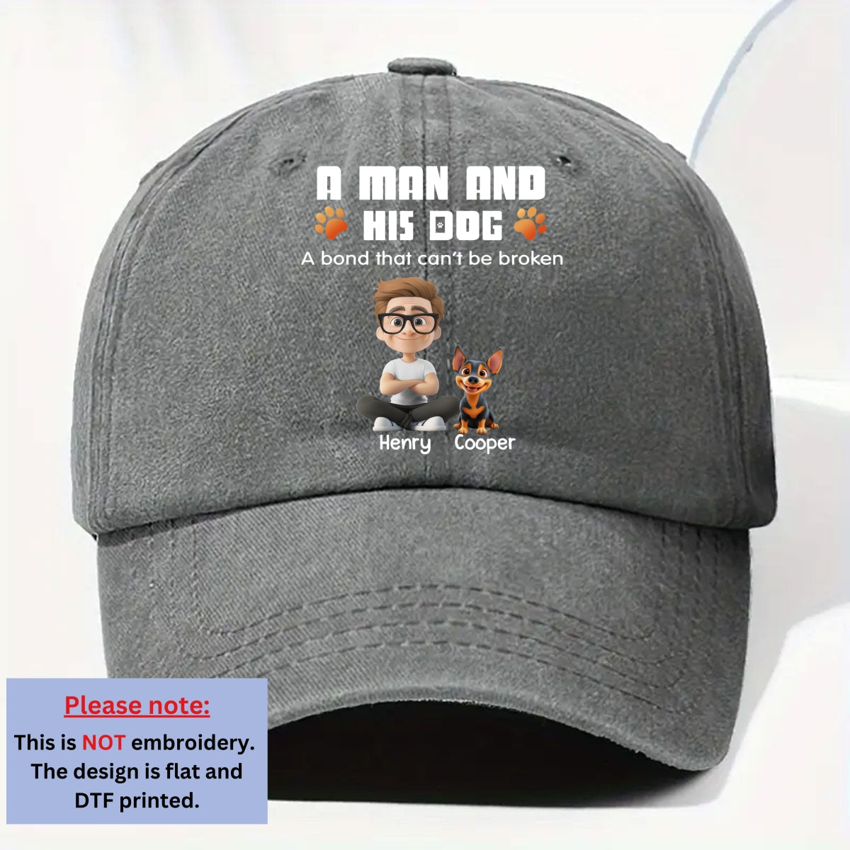 Human And Their Dog Cartoon - Personalized Custom Vintage Washed Denim Cap