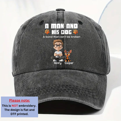 Human And Their Dog Cartoon - Personalized Custom Vintage Washed Denim Cap
