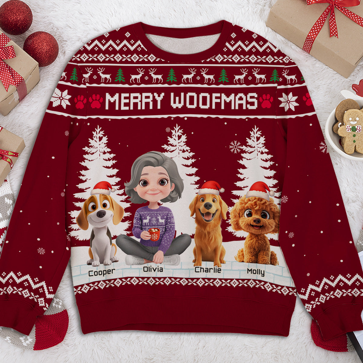 Merry Woofmas To My Mom Dad Cartoon - Personalized Custom All-Over-Print Sweatshirt
