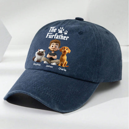 Cool Fur Father - Personalized Custom Vintage Washed Denim Cap