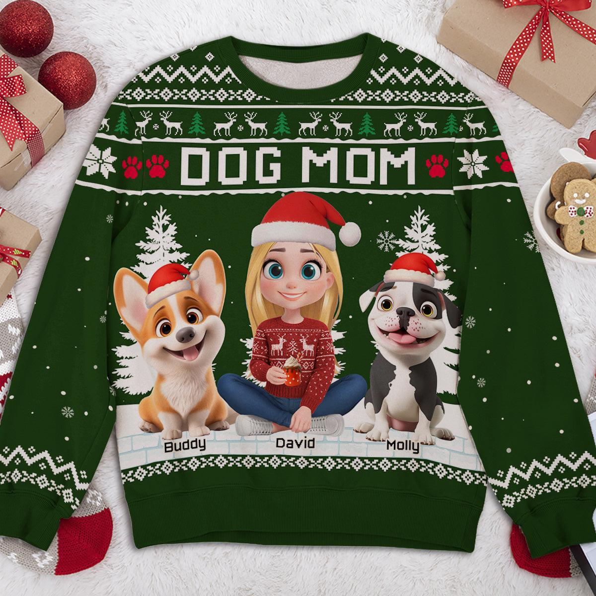 Christmas With Dog My Mom Dad Cartoon - Personalized Custom All-Over-Print Sweatshirt