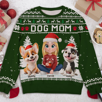 Christmas With Dog My Mom Dad Cartoon - Personalized Custom All-Over-Print Sweatshirt