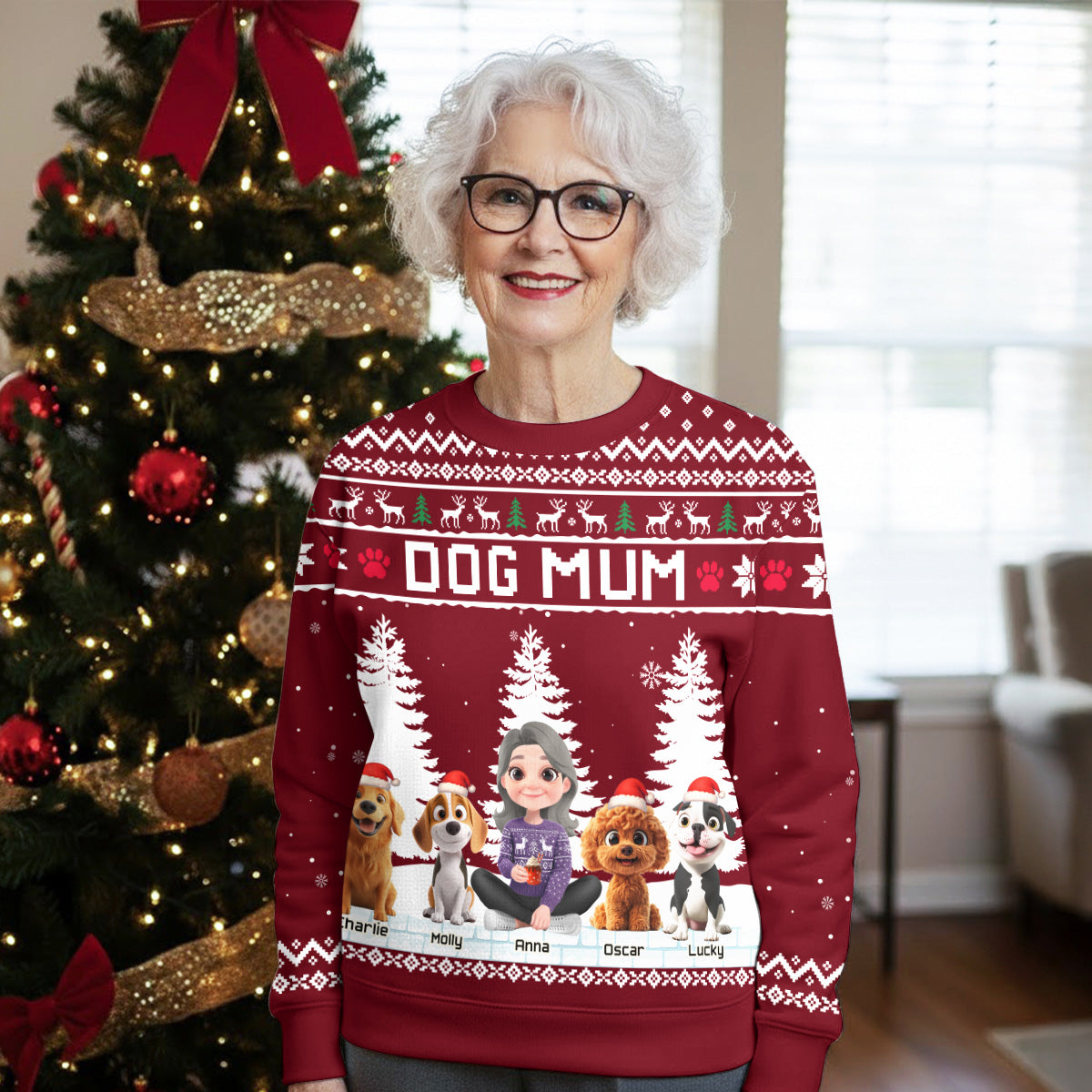 Christmas With Dog My Mom Dad Cartoon - Personalized Custom All-Over-Print Sweatshirt