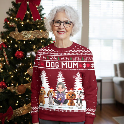Christmas With Dog My Mom Dad Cartoon - Personalized Custom All-Over-Print Sweatshirt