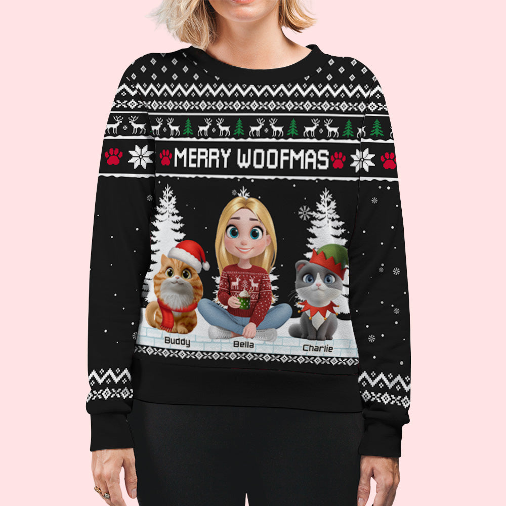 Meowy Catmas To My Mom Dad Cartoon - Personalized Custom All-Over-Print Sweatshirt