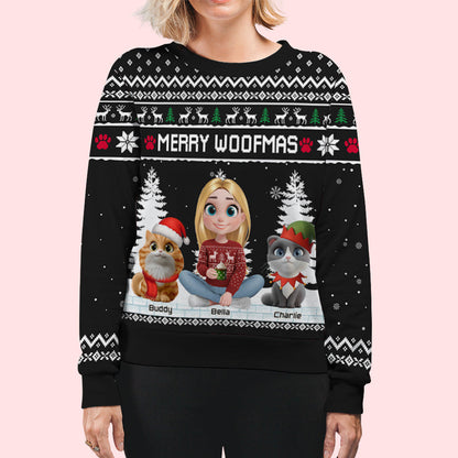 Meowy Catmas To My Mom Dad Cartoon - Personalized Custom All-Over-Print Sweatshirt