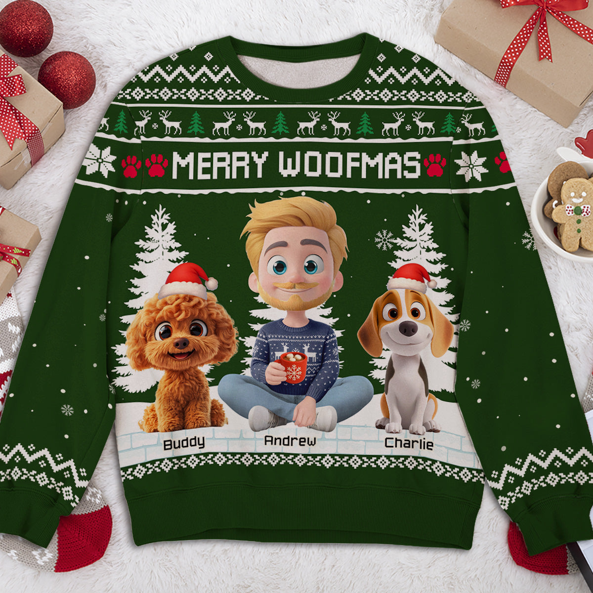 Merry Woofmas To My Mom Dad Cartoon - Personalized Custom All-Over-Print Sweatshirt