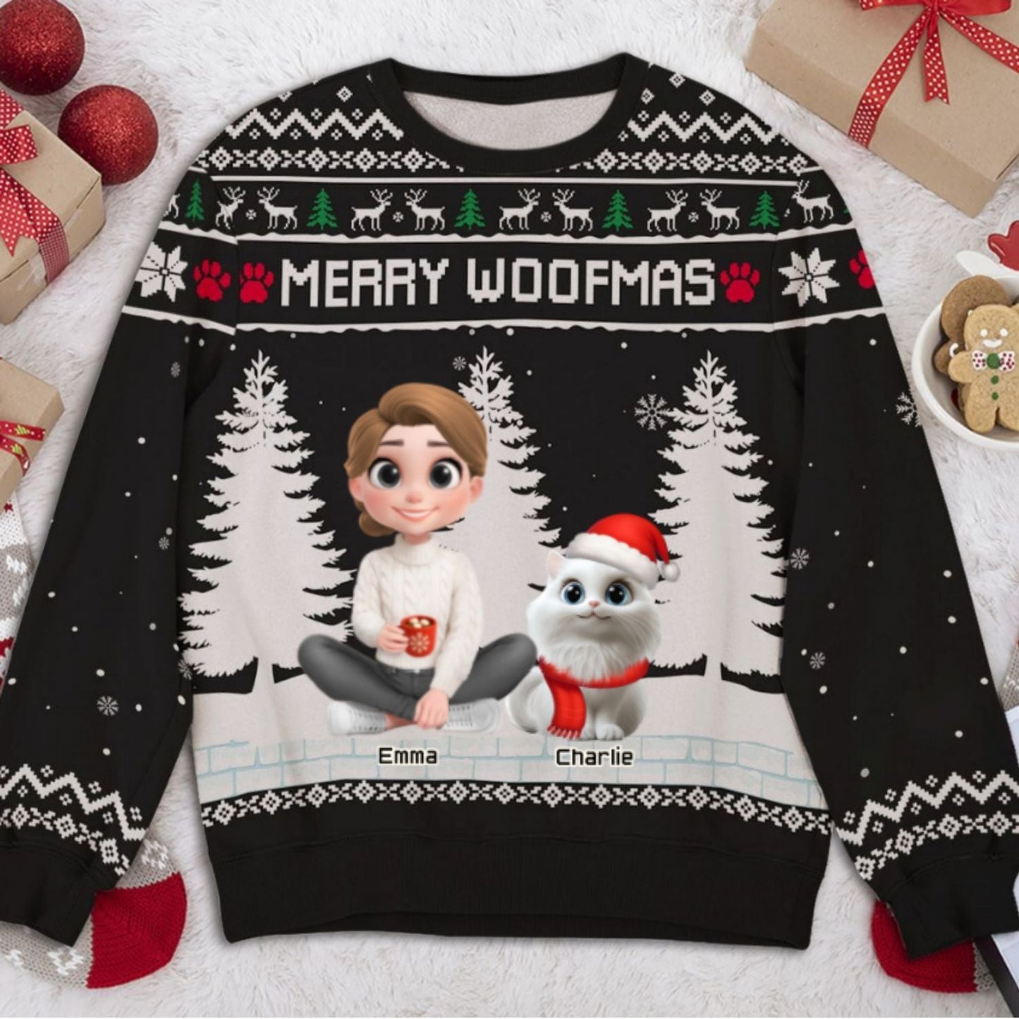 Meowy Catmas To My Mom Dad Cartoon - Personalized Custom All-Over-Print Sweatshirt