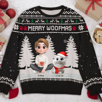 Meowy Catmas To My Mom Dad Cartoon - Personalized Custom All-Over-Print Sweatshirt