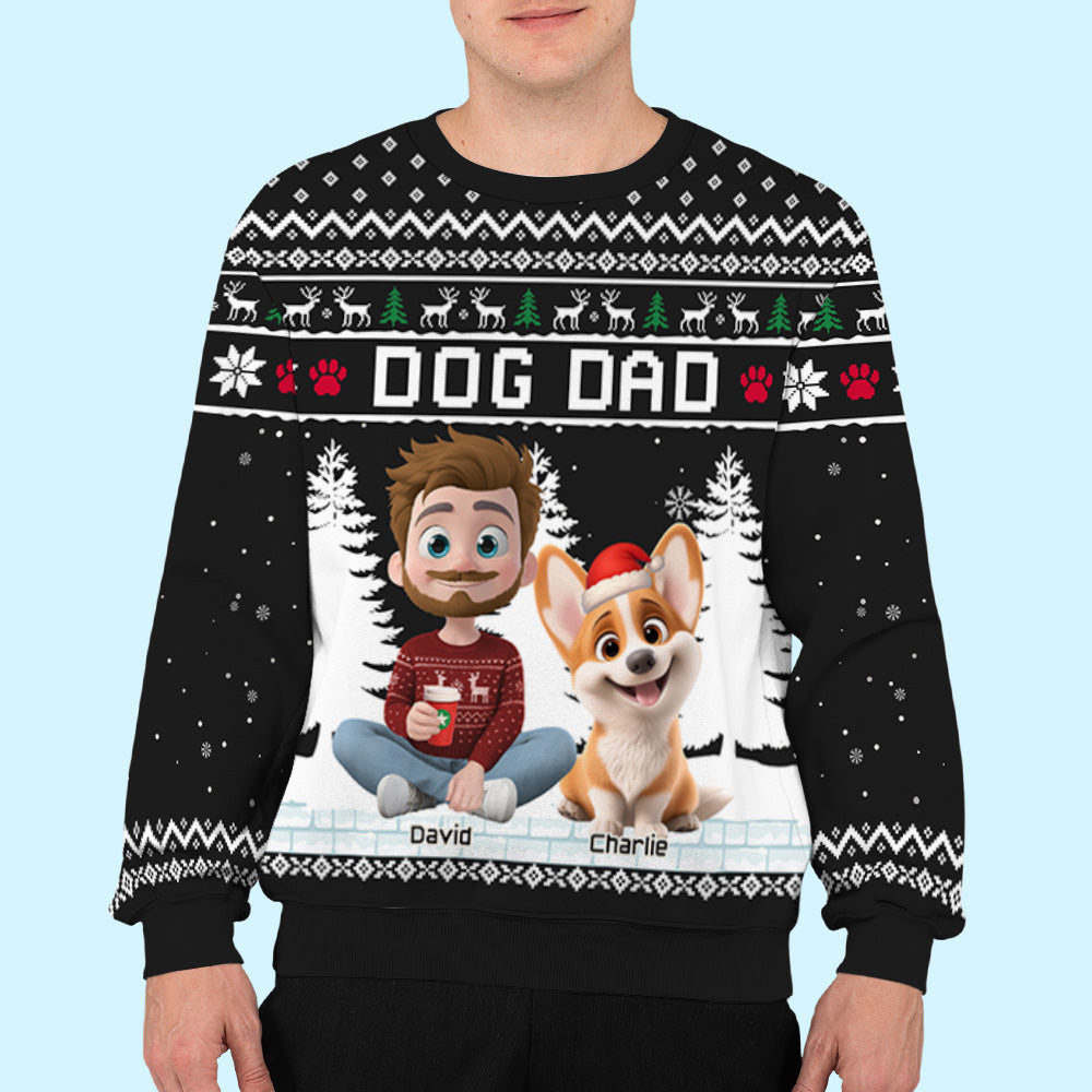 Christmas With Dog My Mom Dad Cartoon - Personalized Custom All-Over-Print Sweatshirt