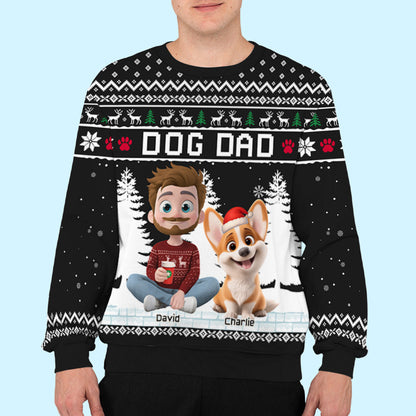 Christmas With Dog My Mom Dad Cartoon - Personalized Custom All-Over-Print Sweatshirt