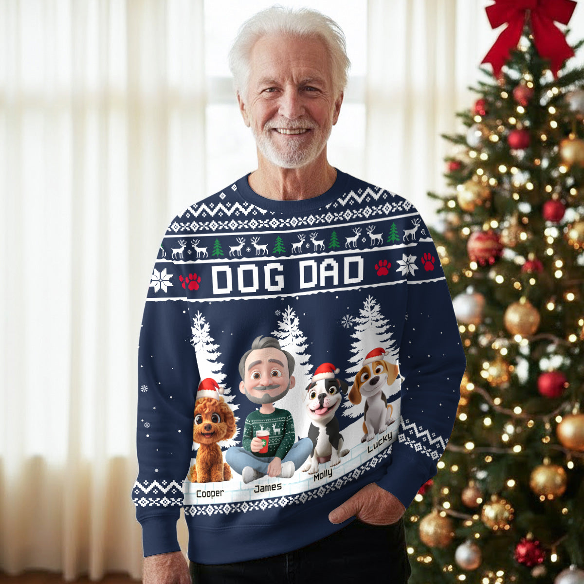 Christmas With Dog My Mom Dad Cartoon - Personalized Custom All-Over-Print Sweatshirt
