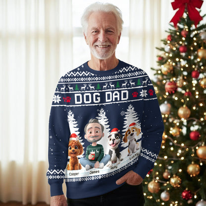Christmas With Dog My Mom Dad Cartoon - Personalized Custom All-Over-Print Sweatshirt