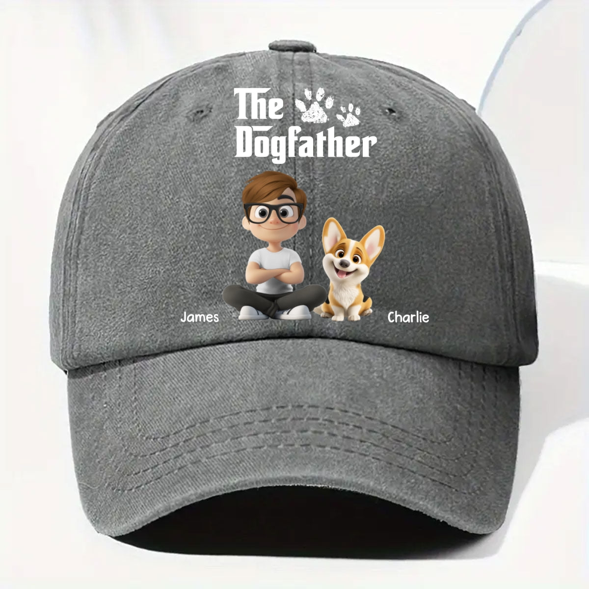 Cool Dog Father - Personalized Custom Vintage Washed Denim Cap