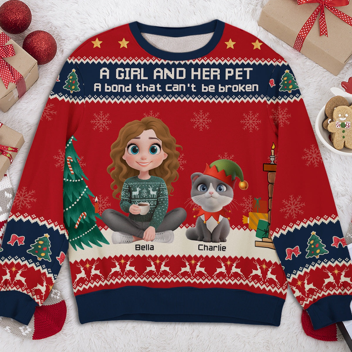 A Girl And Her Pet Christmas - Personalized Custom All-Over-Print Sweatshirt
