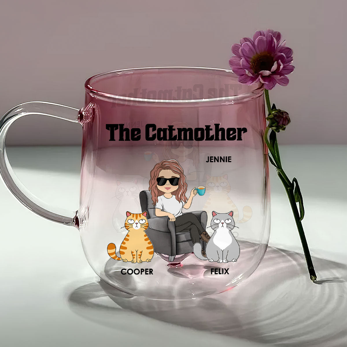 The Catmother - Personalized Custom Pink Gradient Glass Mug