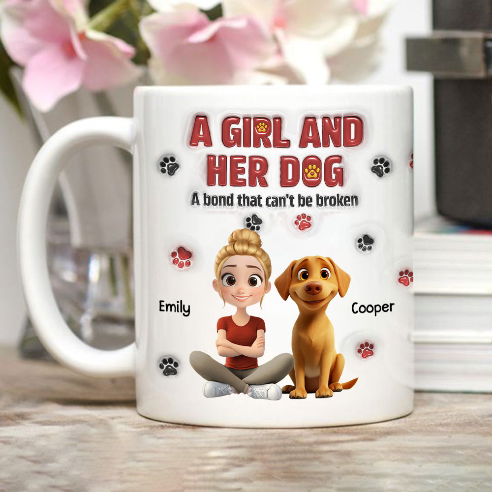 A Girl And Her Dog Version 2 - Personalized Custom 3D Inflated Effect Mug