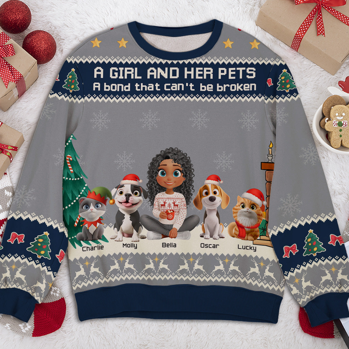 A Girl And Her Pet Christmas - Personalized Custom All-Over-Print Sweatshirt