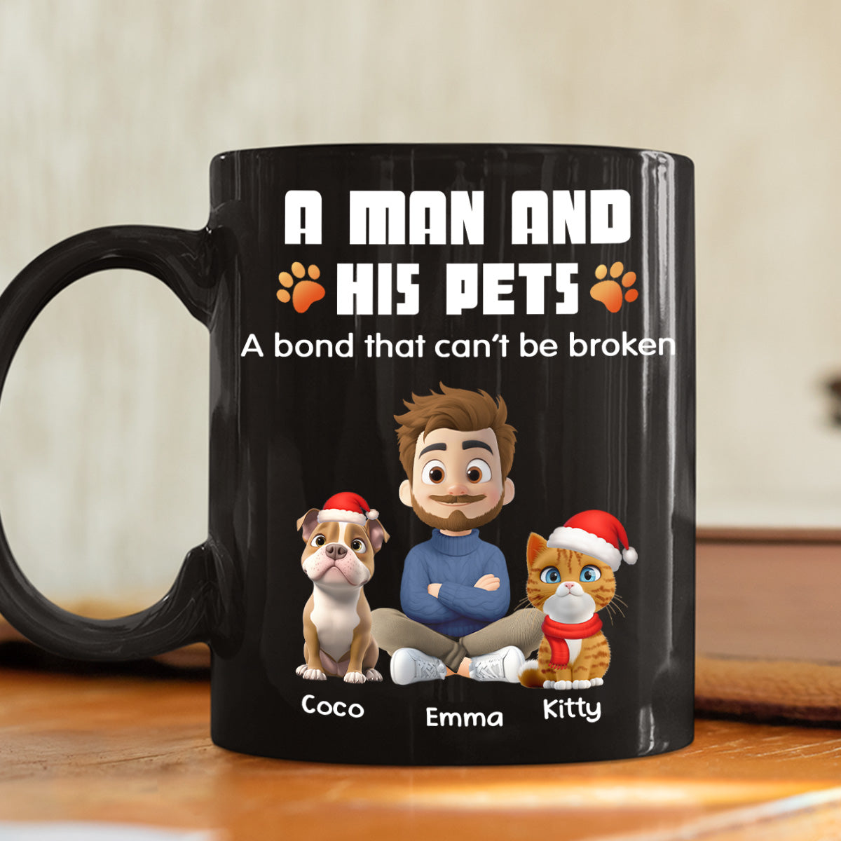 Human And Their Pet Cartoon Christmas - Personalized Custom Coffee Mug