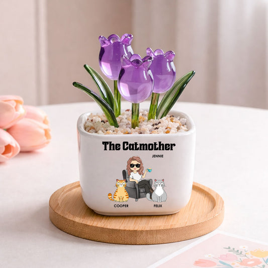 The Catmother - Personalized Custom Glass Everlasting Tulips