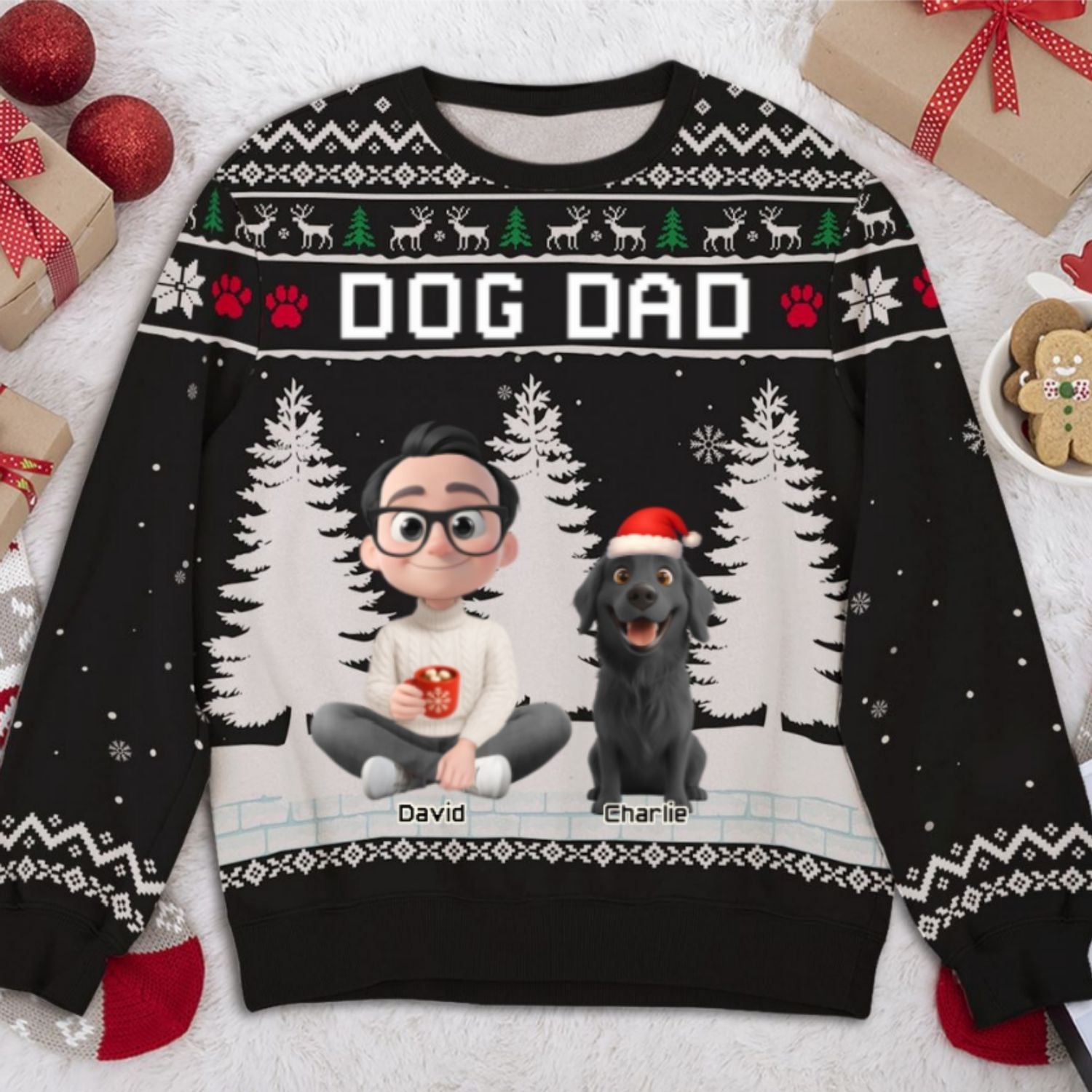 Christmas With Dog My Mom Dad Cartoon - Personalized Custom All-Over-Print Sweatshirt