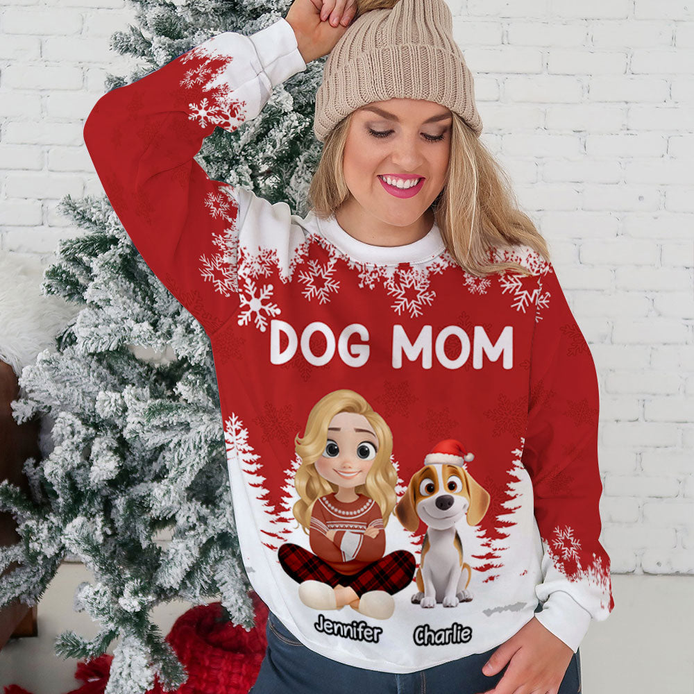 Christmas 2025 Dog Mom - Personalized Custom All-Over-Print Sweatshirt